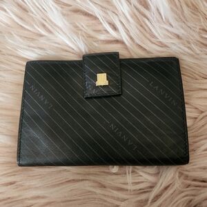 Lanvin Black Bifold Wallet Striped W/ Gold Accent